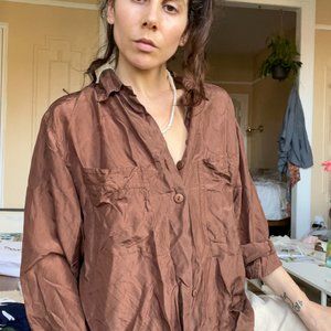 Vintage Chocolate Brown Silk Button Down